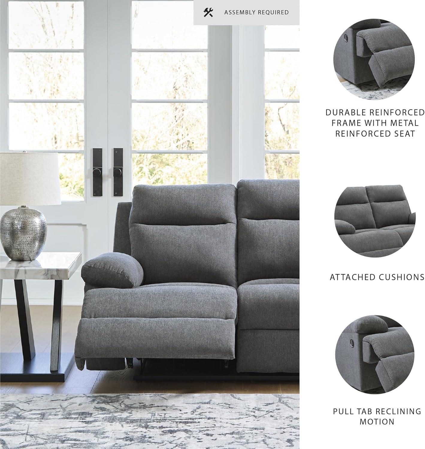 imageSignature Design by Ashley Leesworth Modern Leather Match Power Reclining Loveseat with USB Ports Dark BrownCharcoal