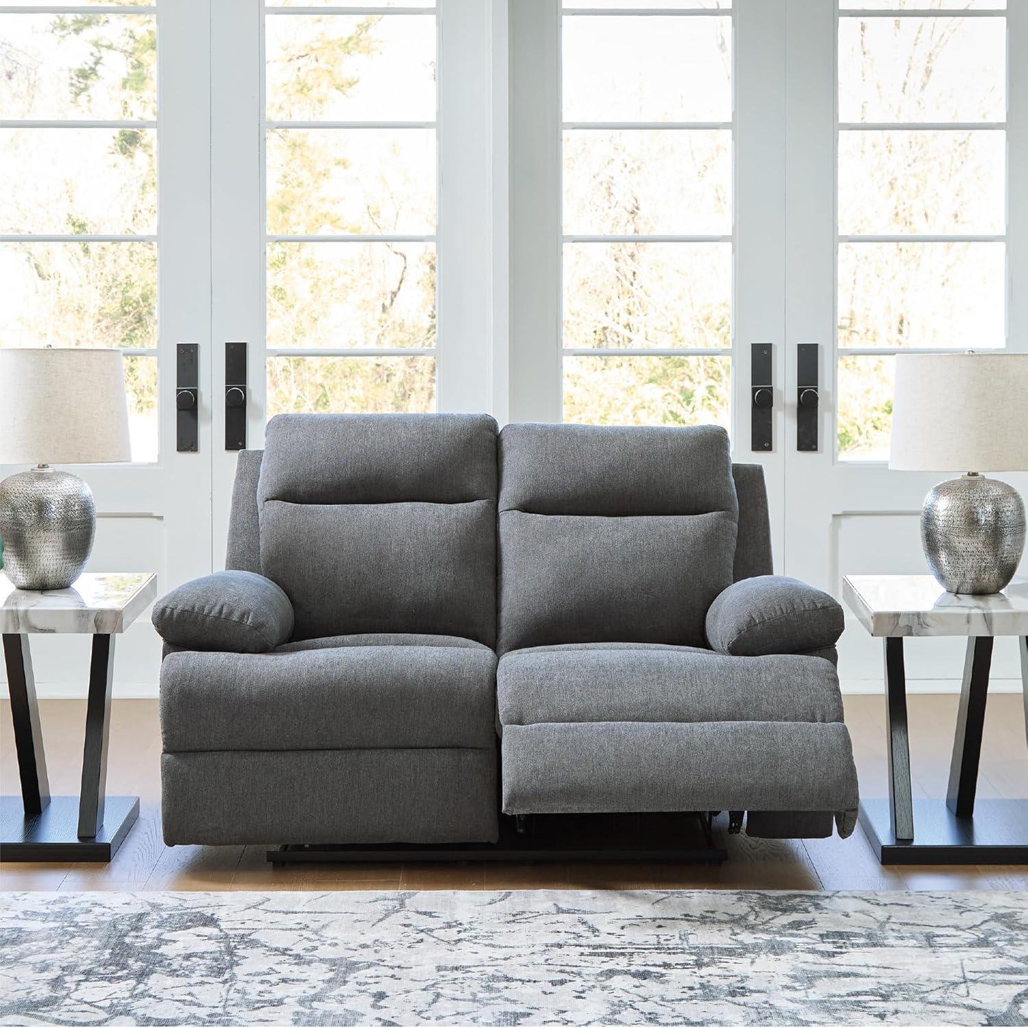 imageSignature Design by Ashley Leesworth Modern Leather Match Power Reclining Loveseat with USB Ports Dark BrownCharcoal