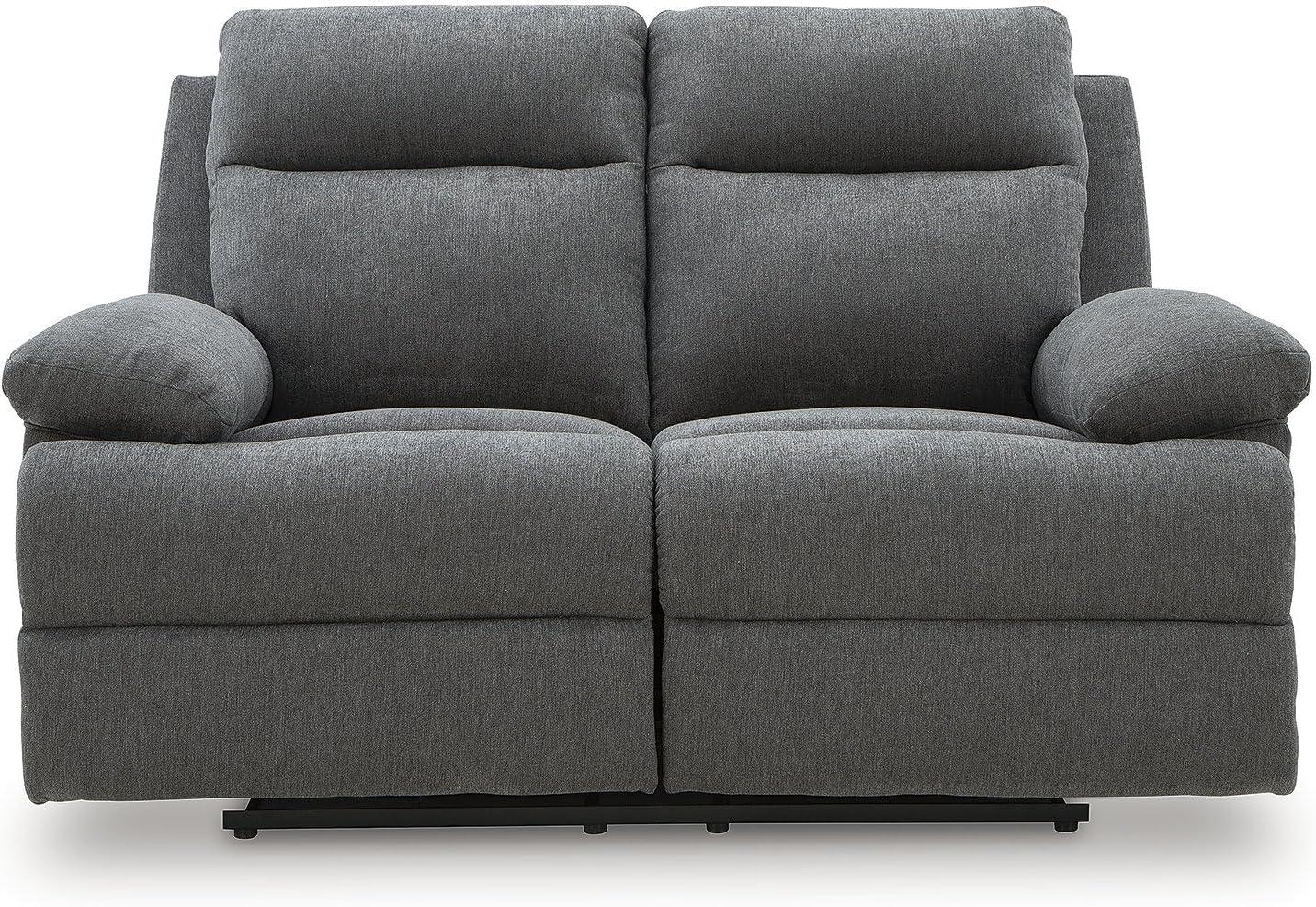 imageSignature Design by Ashley Leesworth Modern Leather Match Power Reclining Loveseat with USB Ports Dark BrownCharcoal