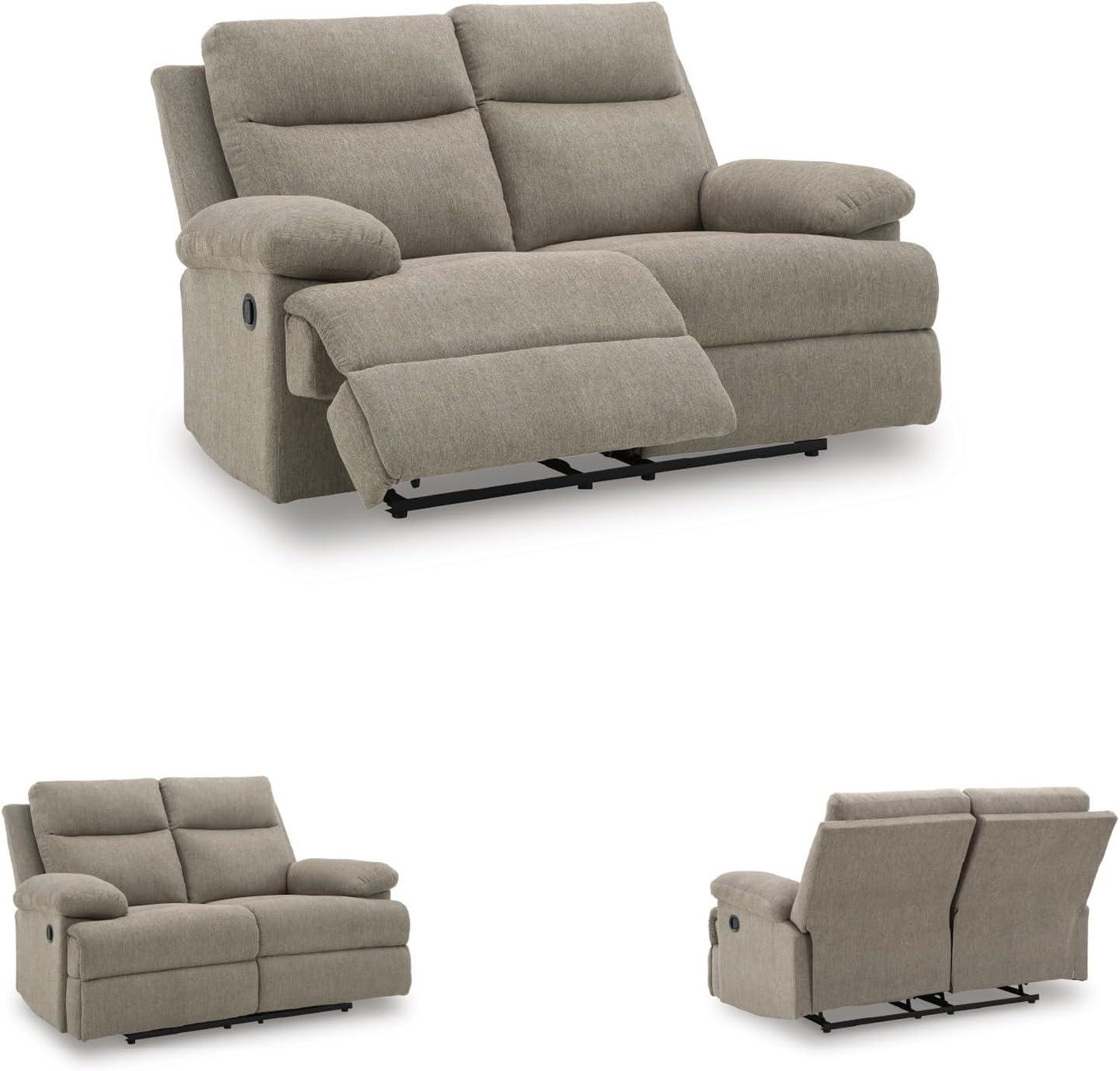 imageSignature Design by Ashley Leesworth Modern Leather Match Power Reclining Loveseat with USB Ports Dark BrownMocha