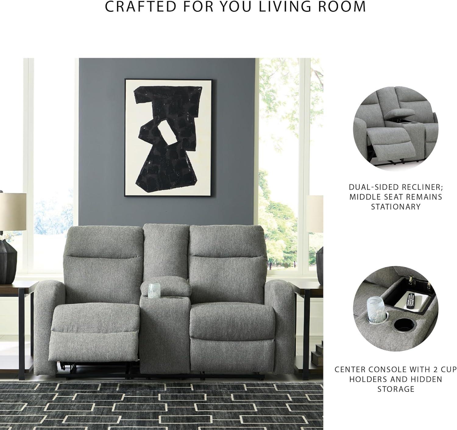 imageSignature Design by Ashley Leesworth Modern Leather Match Power Reclining Loveseat with USB Ports Dark BrownSterling