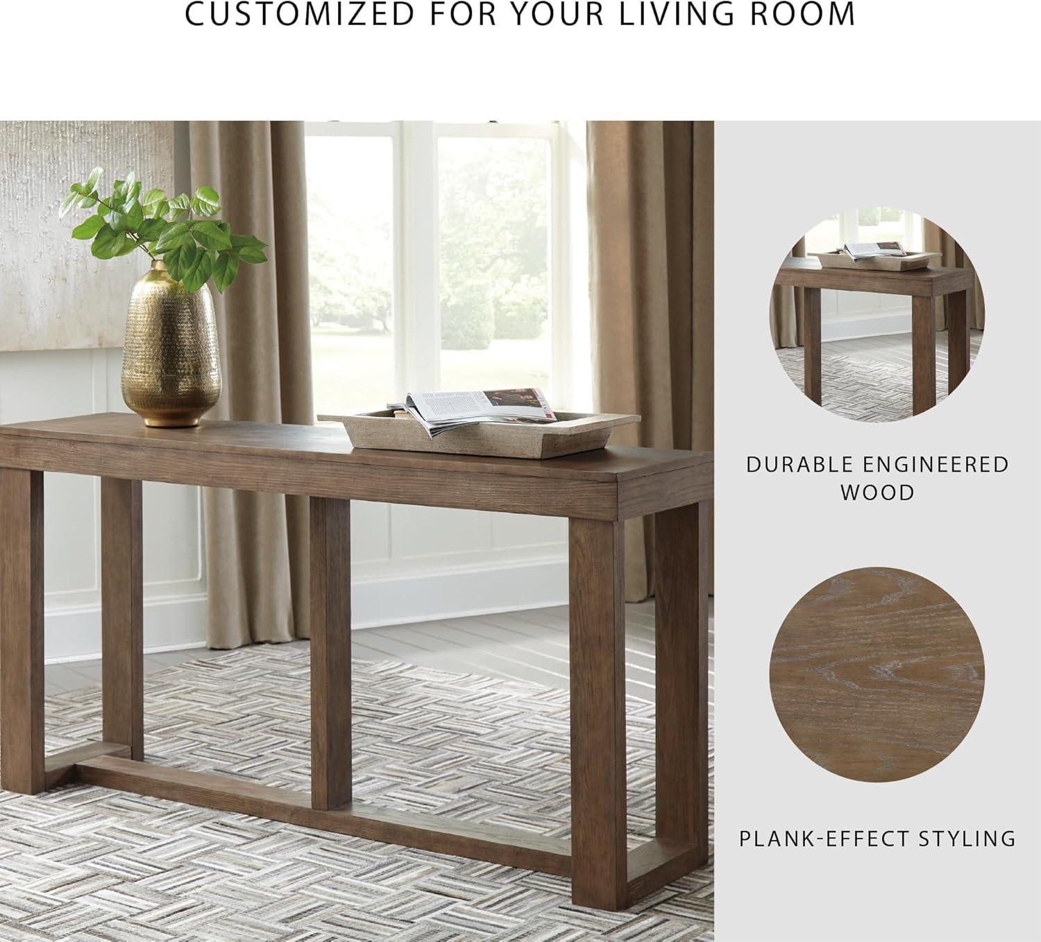 imageSignature Design by Ashley Loyaska Casual Sofa Table with Marble Top Brown ampamp WhiteGray Brown