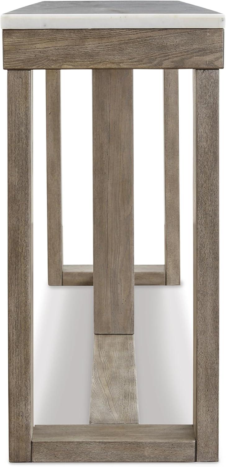 imageSignature Design by Ashley Loyaska Casual Sofa Table with Marble Top Brown ampamp WhiteTwo Tone