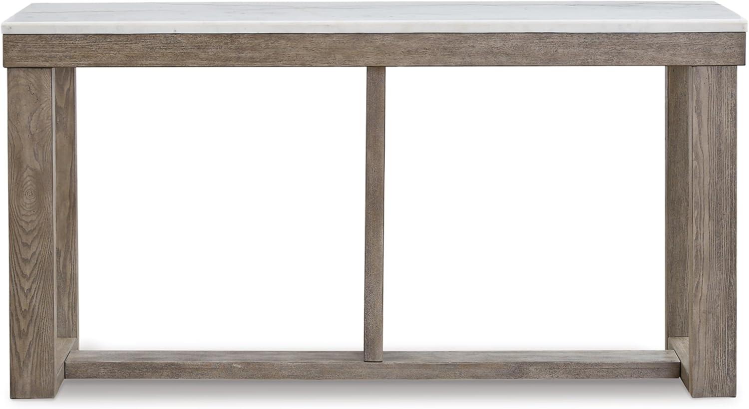 imageSignature Design by Ashley Loyaska Casual Sofa Table with Marble Top Brown ampamp WhiteTwo Tone