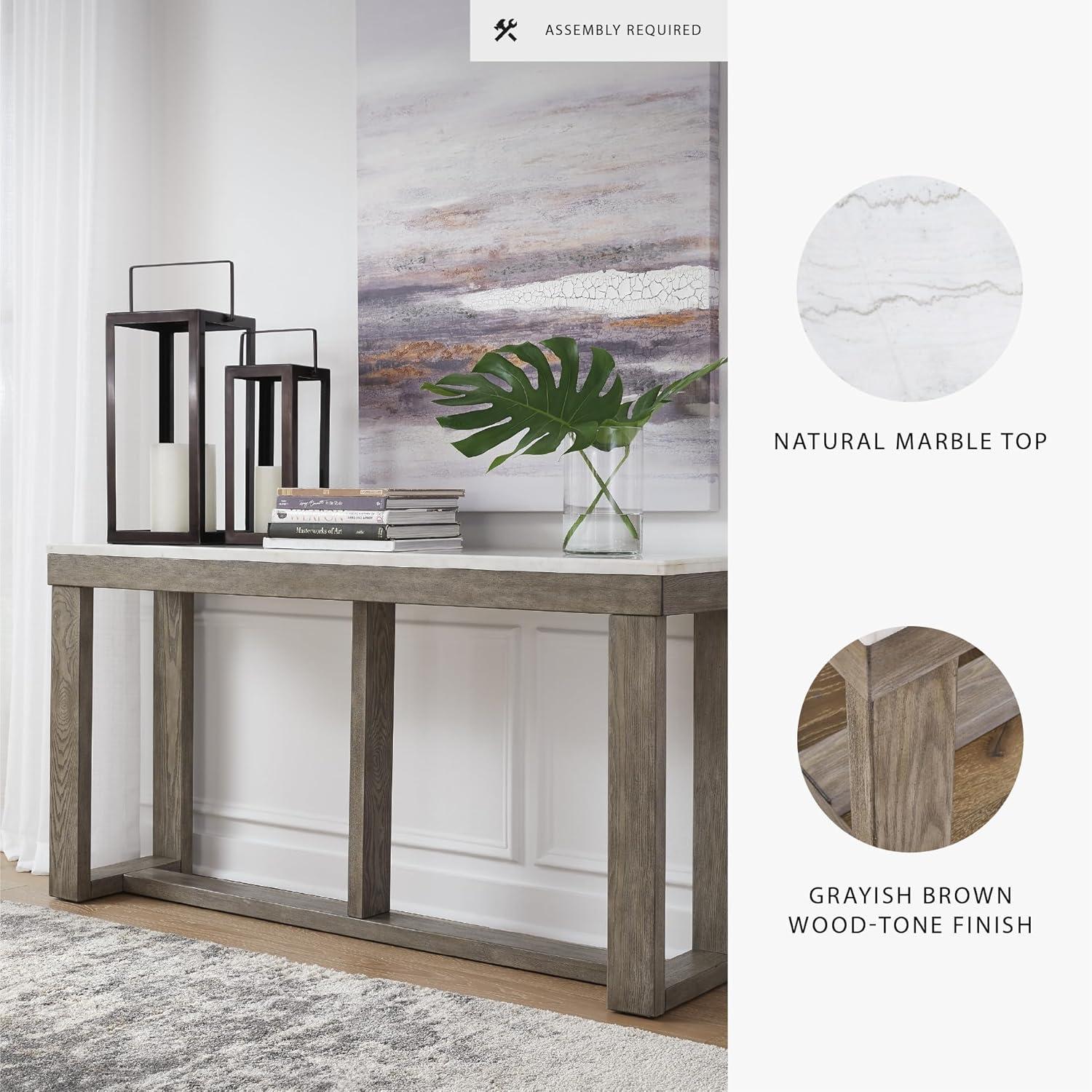 imageSignature Design by Ashley Loyaska Casual Sofa Table with Marble Top Brown ampamp WhiteTwo Tone
