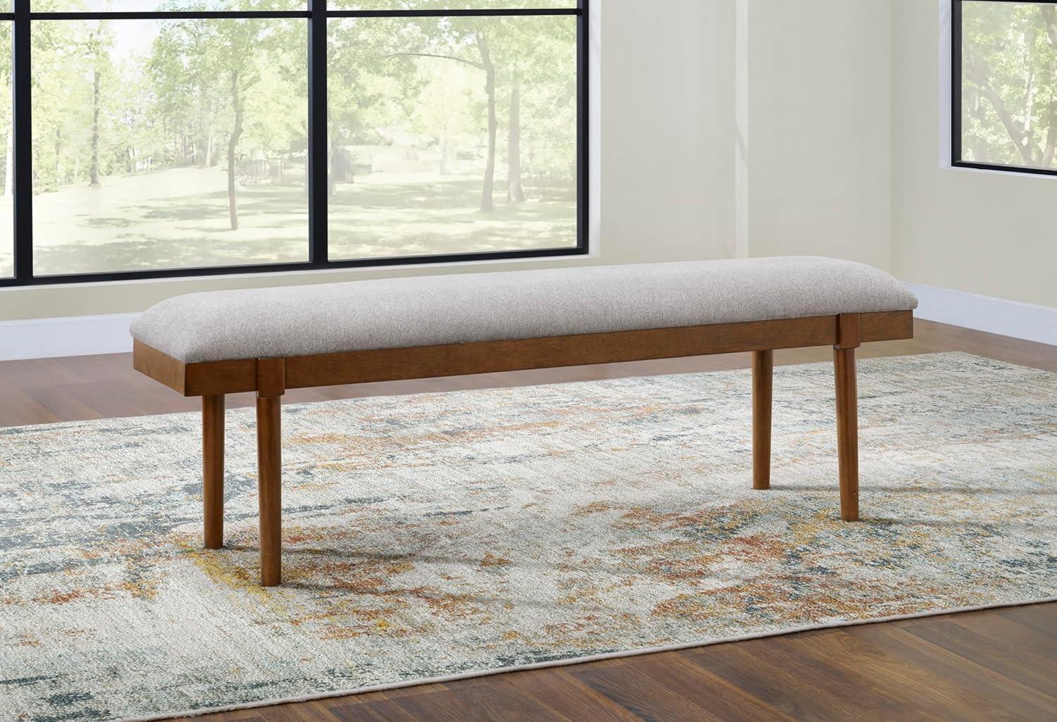imageSignature Design by Ashley Lyncott 59quot Upholstered Solid Wood Frame Dining Bench GrayBrown