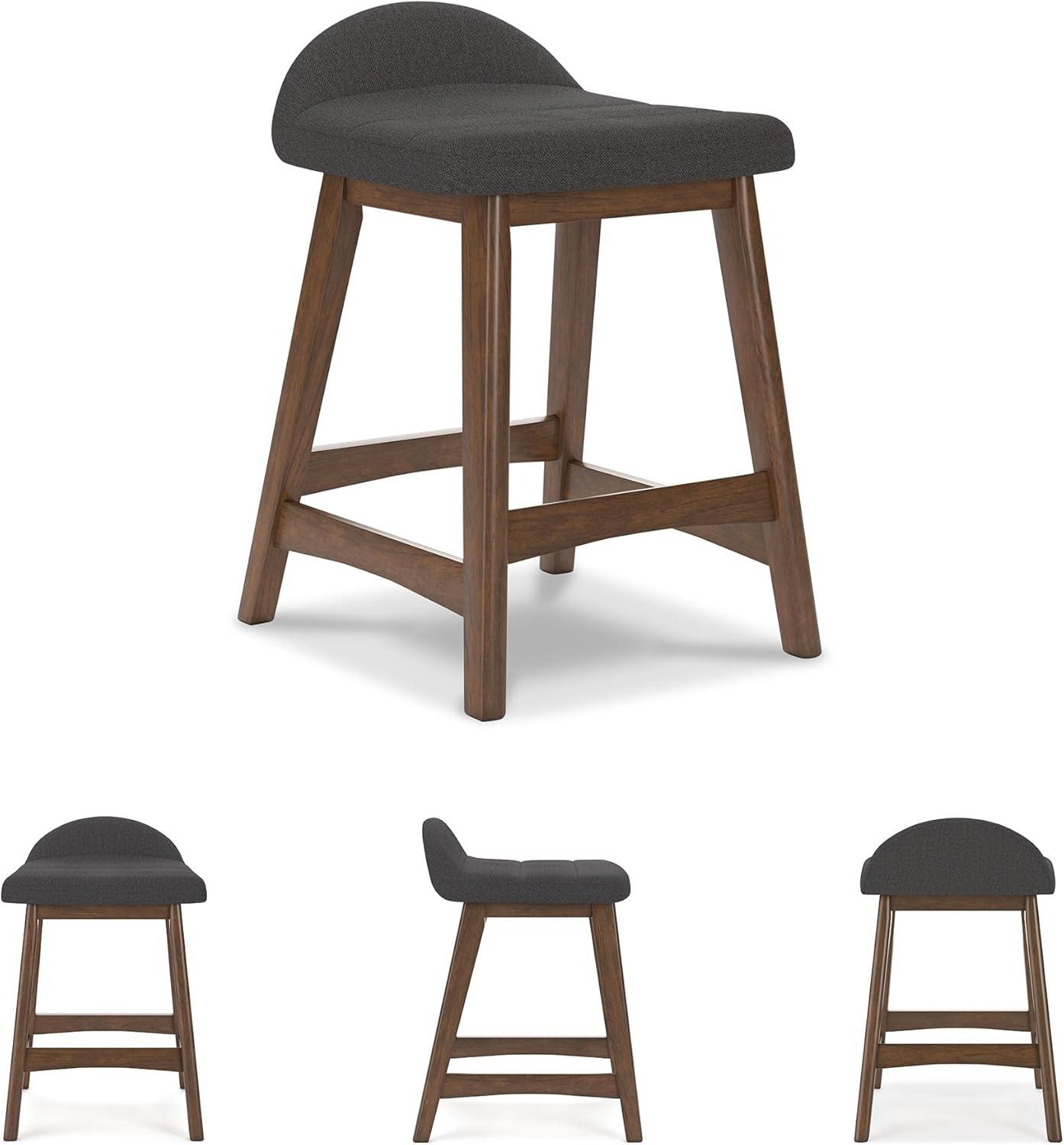 imageSignature Design by Ashley Lyncott Casual Counter Height Upholstered Bar Stool with Foam Cushion 2 Count 2425quot Seat Height Wood Frame Charcoal ampamp BrownCharcoal Brown