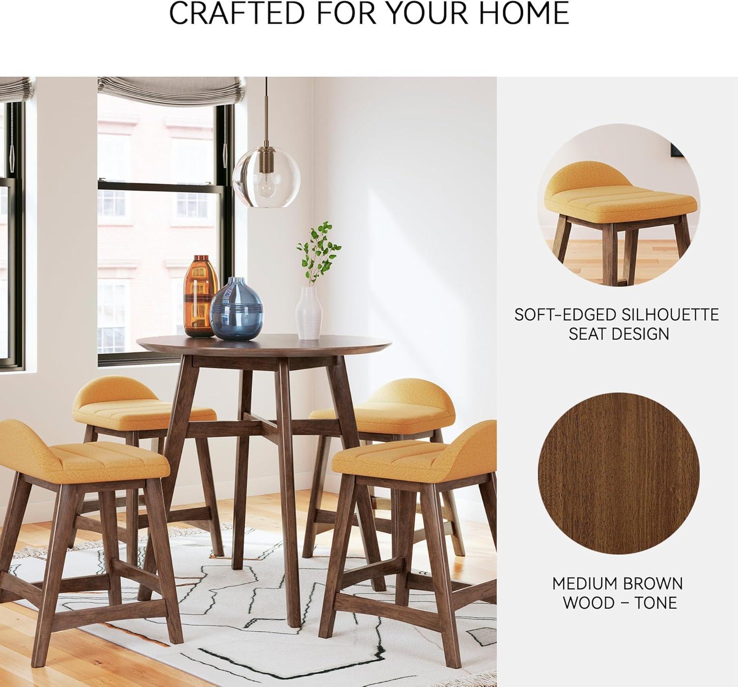 imageSignature Design by Ashley Lyncott Casual Counter Height Upholstered Bar Stool with Foam Cushion 2 Count 2425quot Seat Height Wood Frame Charcoal ampamp BrownMustard Brown
