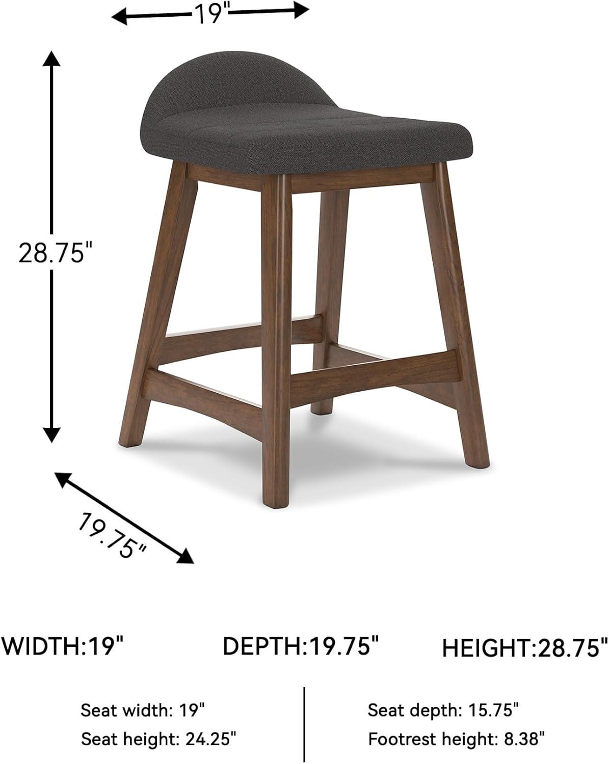 imageSignature Design by Ashley Lyncott Casual Counter Height Upholstered Bar Stool with Foam Cushion 2 Count 2425quot Seat Height Wood Frame Charcoal ampamp BrownCharcoal Brown