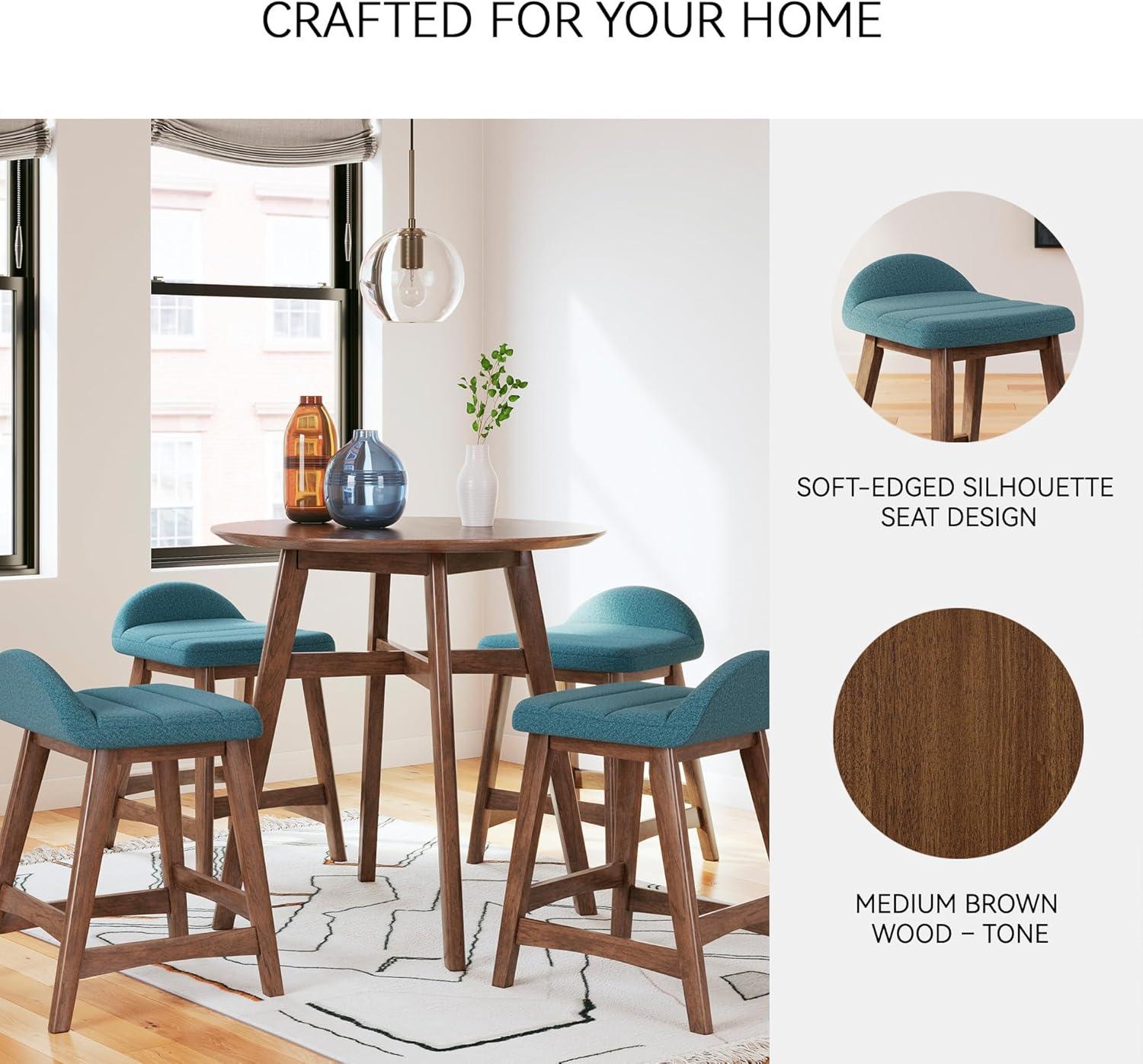 imageSignature Design by Ashley Lyncott Casual Counter Height Upholstered Bar Stool with Foam Cushion 2 Count 2425quot Seat Height Wood Frame Charcoal ampamp BrownBlue Brown