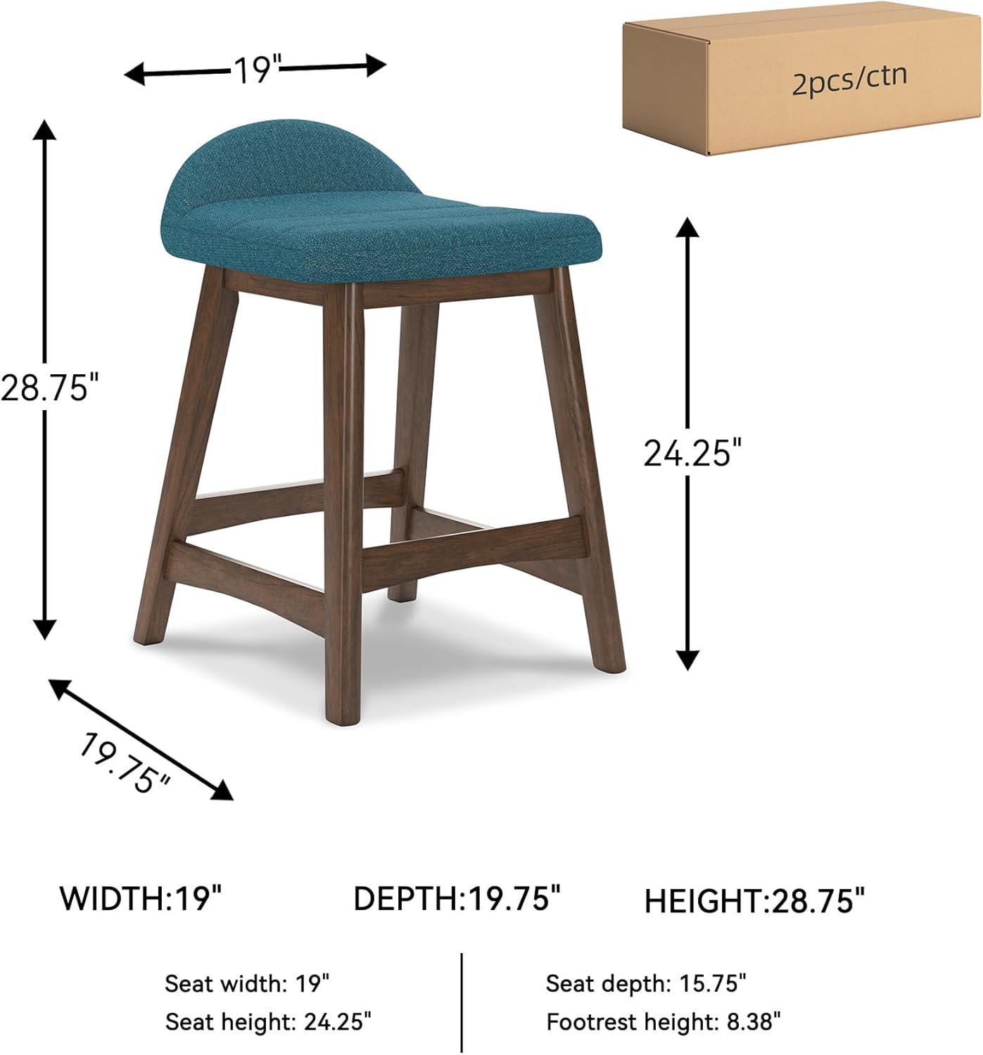 imageSignature Design by Ashley Lyncott Casual Counter Height Upholstered Bar Stool with Foam Cushion 2 Count 2425quot Seat Height Wood Frame Charcoal ampamp BrownBlue Brown