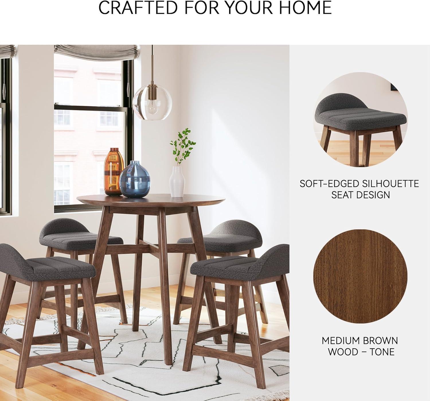 imageSignature Design by Ashley Lyncott Casual Counter Height Upholstered Bar Stool with Foam Cushion 2 Count 2425quot Seat Height Wood Frame Charcoal ampamp BrownCharcoal Brown