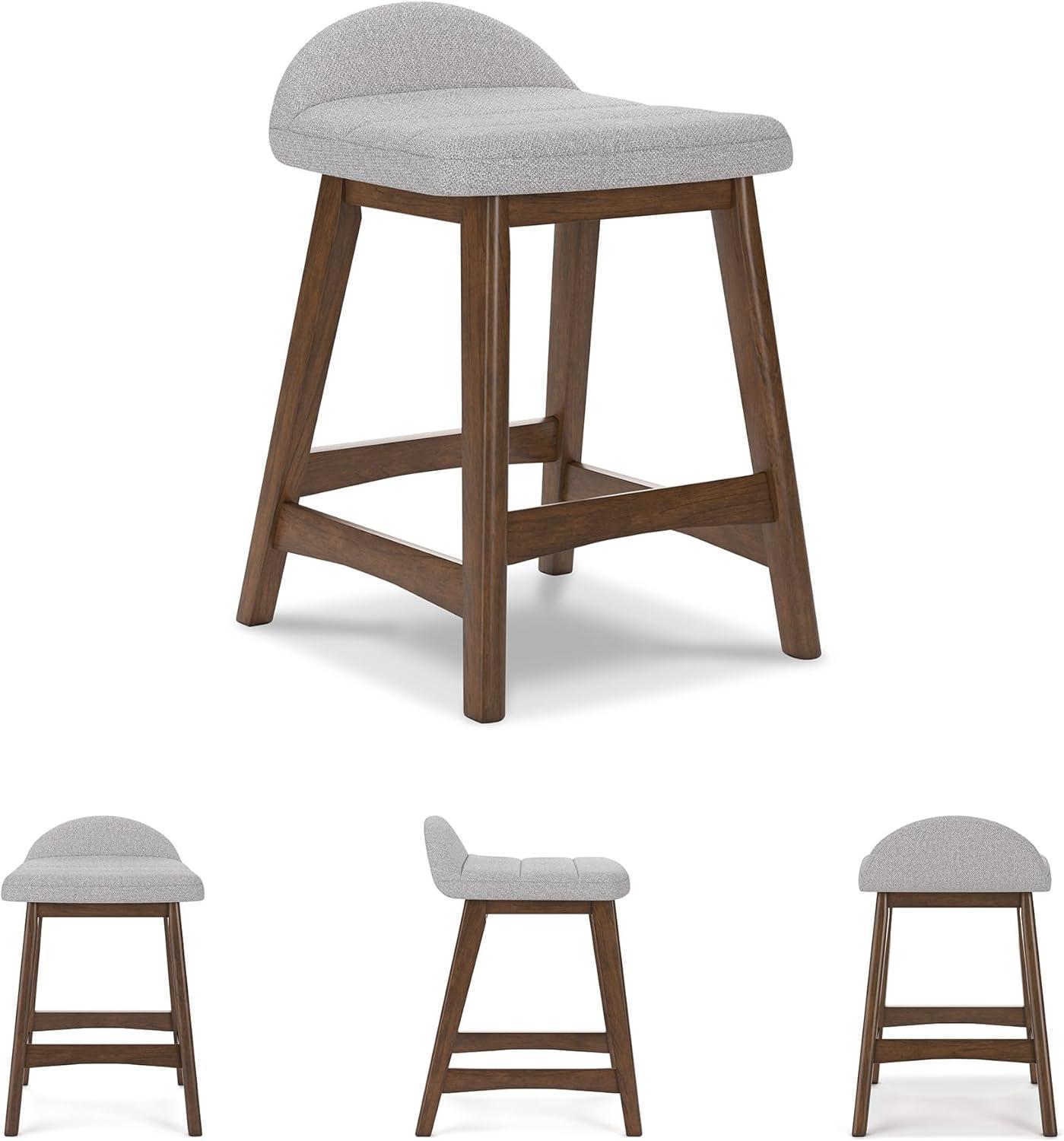 imageSignature Design by Ashley Lyncott Casual Counter Height Upholstered Bar Stool with Foam Cushion 2 Count 2425quot Seat Height Wood Frame Charcoal ampamp BrownLight Gray Brown