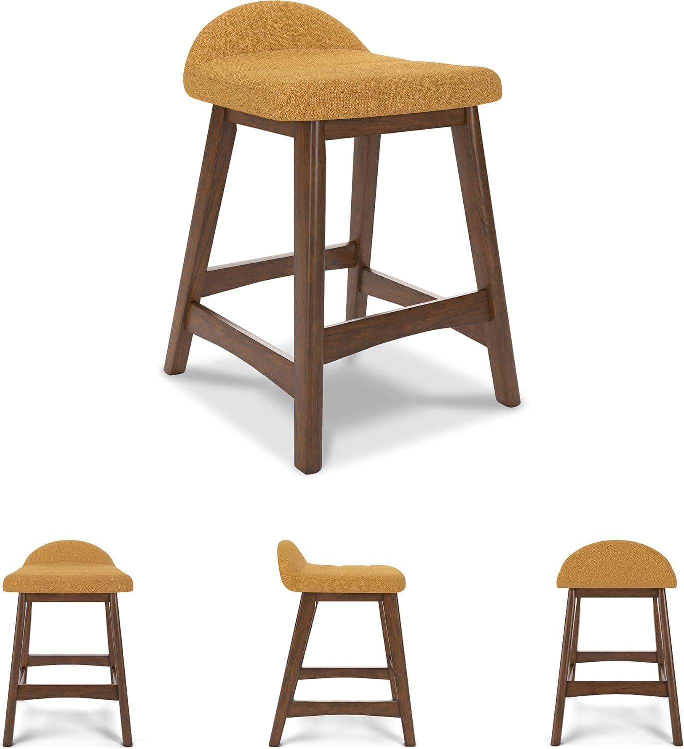 imageSignature Design by Ashley Lyncott Casual Counter Height Upholstered Bar Stool with Foam Cushion 2 Count 2425quot Seat Height Wood Frame Charcoal ampamp BrownMustard Brown