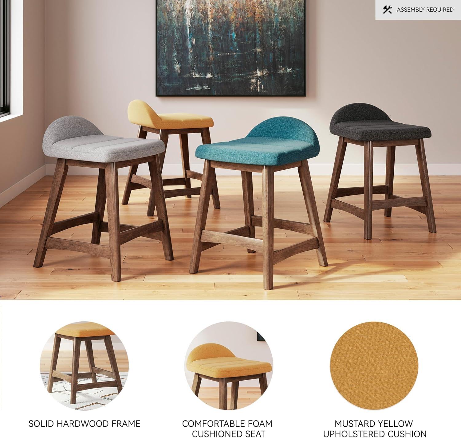 imageSignature Design by Ashley Lyncott Casual Counter Height Upholstered Bar Stool with Foam Cushion 2 Count 2425quot Seat Height Wood Frame Charcoal ampamp BrownMustard Brown