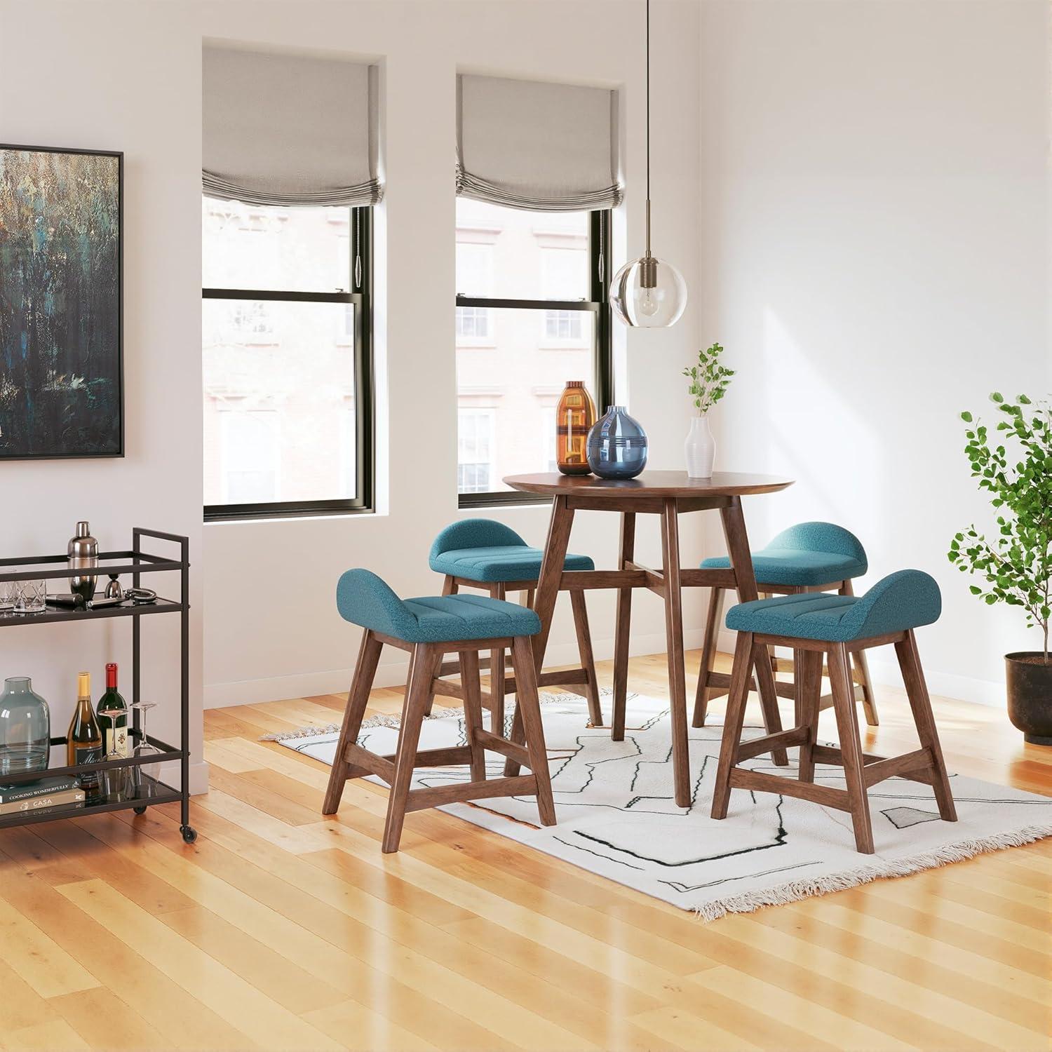 imageSignature Design by Ashley Lyncott Casual Counter Height Upholstered Bar Stool with Foam Cushion 2 Count 2425quot Seat Height Wood Frame Charcoal ampamp BrownBlue Brown