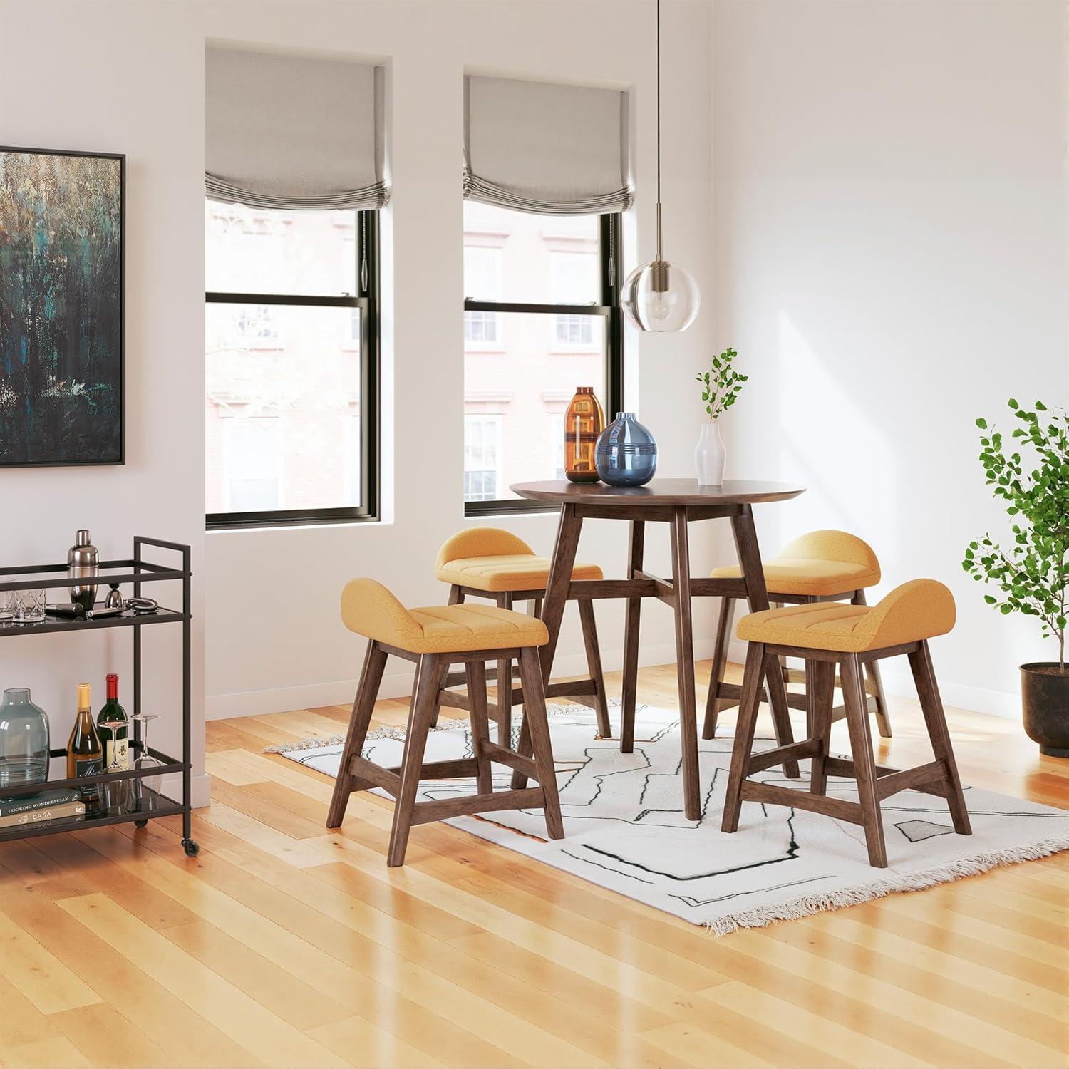 imageSignature Design by Ashley Lyncott Casual Counter Height Upholstered Bar Stool with Foam Cushion 2 Count 2425quot Seat Height Wood Frame Charcoal ampamp BrownMustard Brown