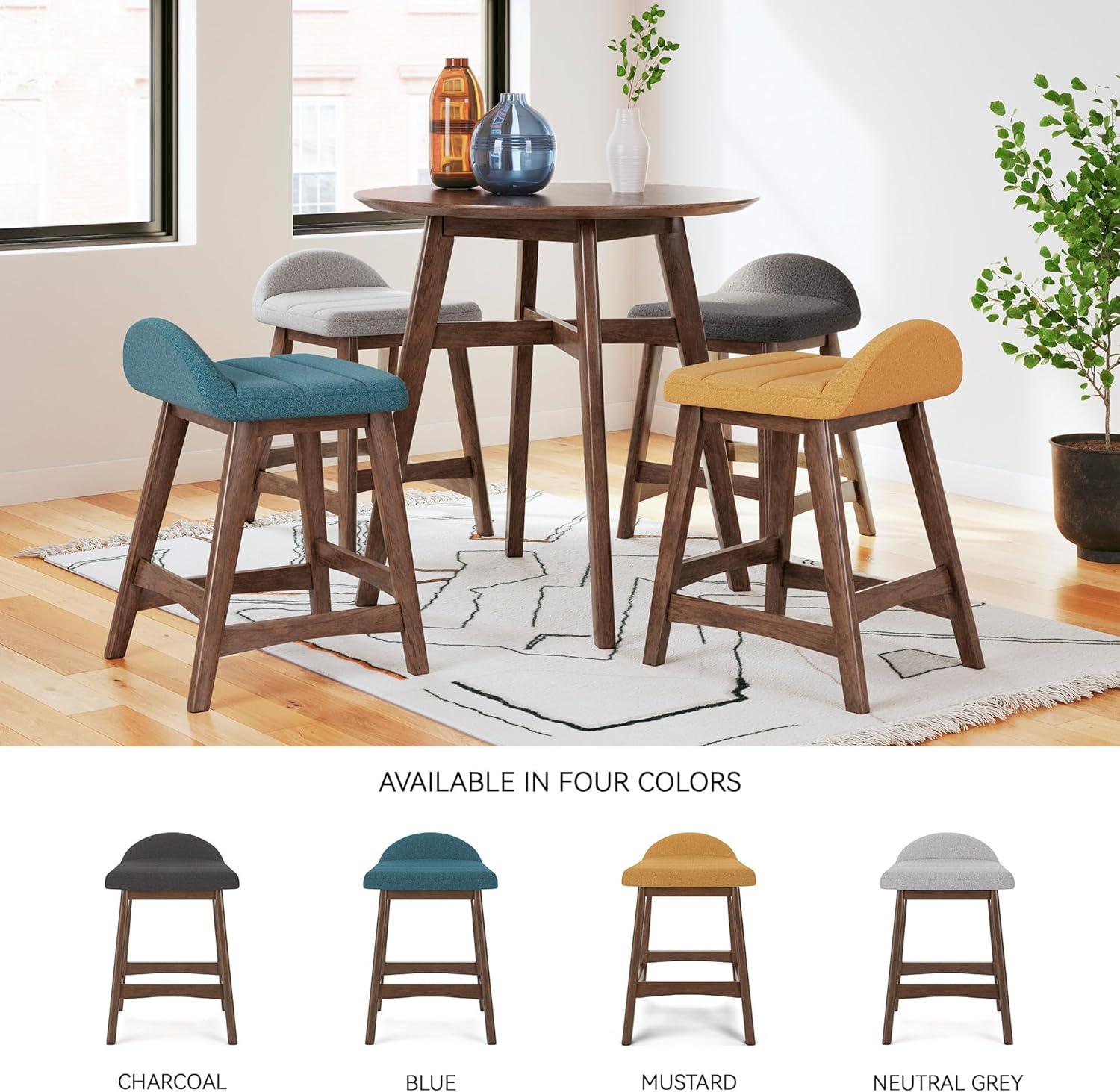 imageSignature Design by Ashley Lyncott Casual Counter Height Upholstered Bar Stool with Foam Cushion 2 Count 2425quot Seat Height Wood Frame Charcoal ampamp BrownMustard Brown