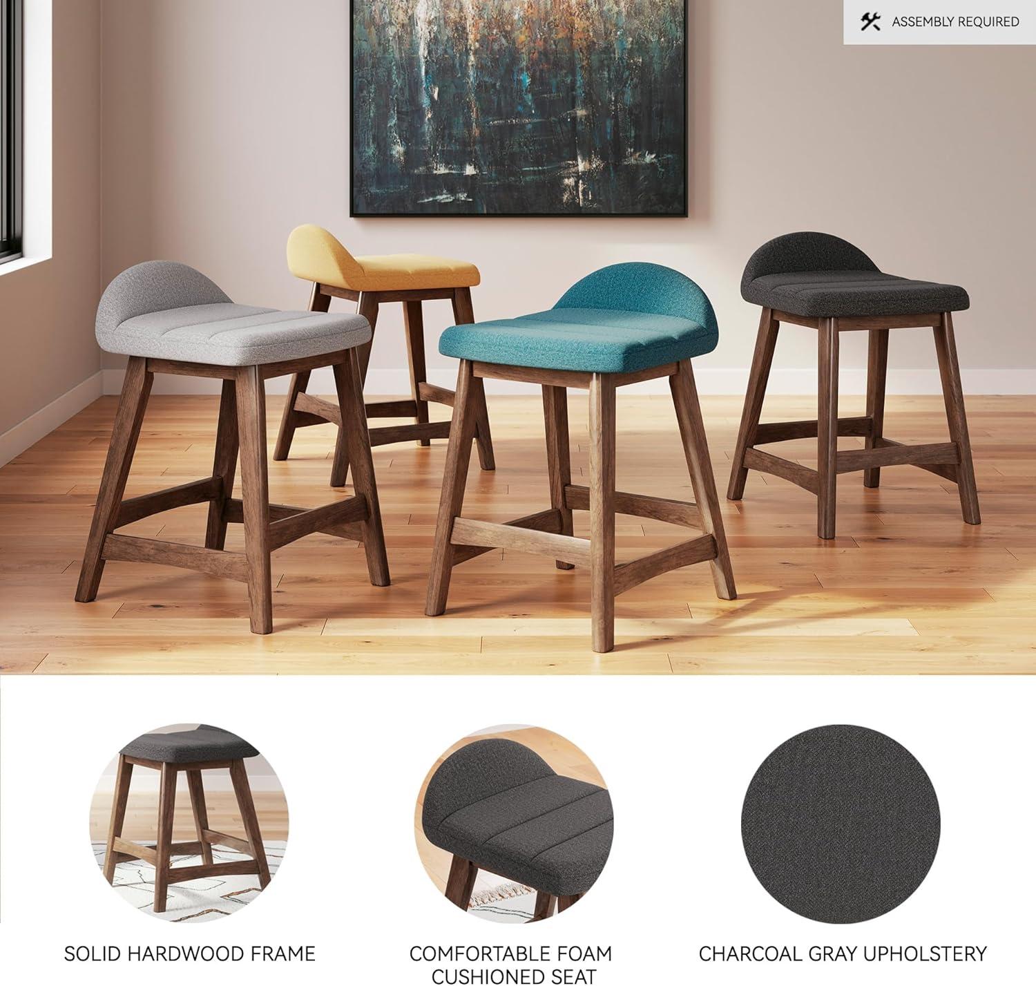 imageSignature Design by Ashley Lyncott Casual Counter Height Upholstered Bar Stool with Foam Cushion 2 Count 2425quot Seat Height Wood Frame Charcoal ampamp BrownCharcoal Brown