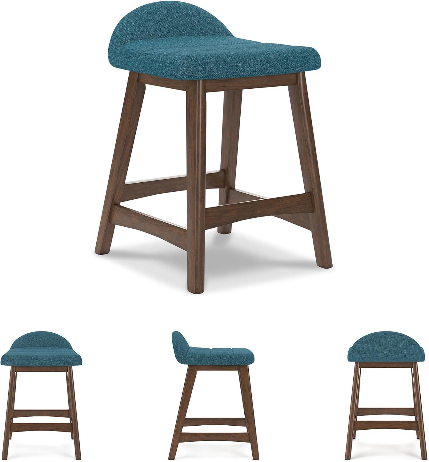 imageSignature Design by Ashley Lyncott Casual Counter Height Upholstered Bar Stool with Foam Cushion 2 Count 2425quot Seat Height Wood Frame Charcoal ampamp BrownBlue Brown