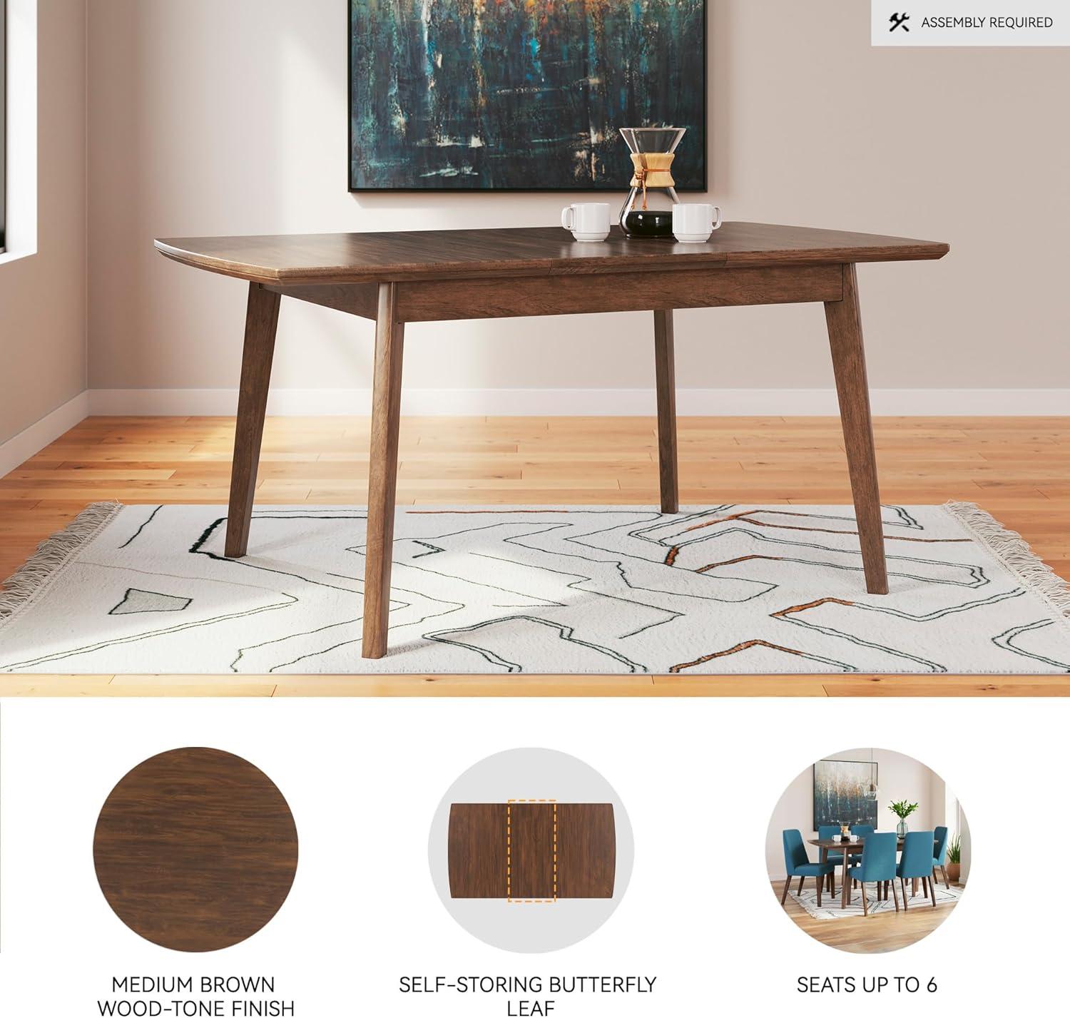 imageSignature Design by Ashley Lyncott Traditional Rectangular Dining Room SelfStoring Extension Table Seats up to 6 Brown