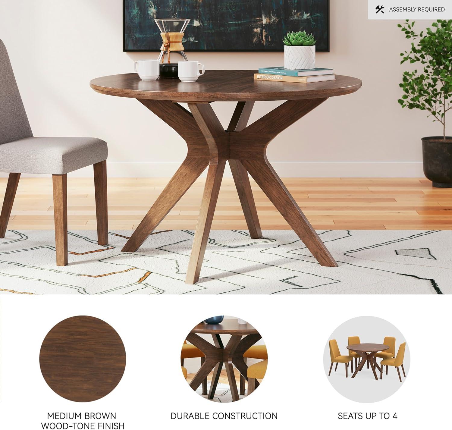 imageSignature Design by Ashley Lyncott Traditional Round Dining Room Table Seats up to 4 Brown 45quot W x 2975quot HLight Brown