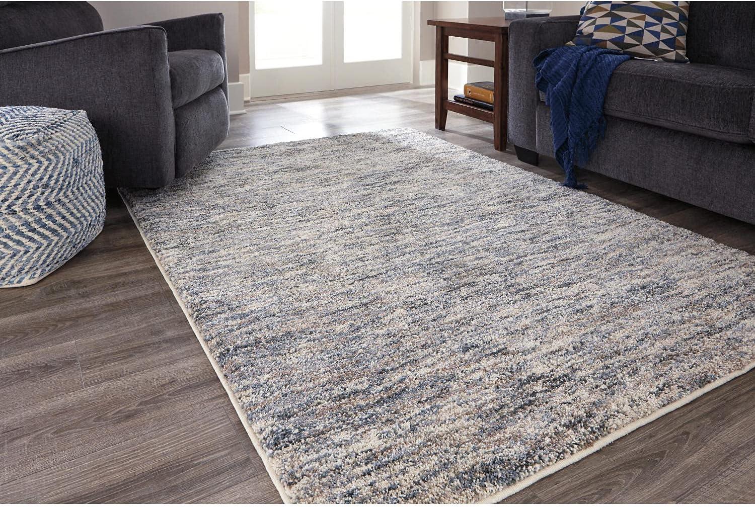 imageSignature Design by Ashley Marnin Casual 8 x 10 ft High Pile MultiTonal Accent Rug Tan Blue ampamp Cream