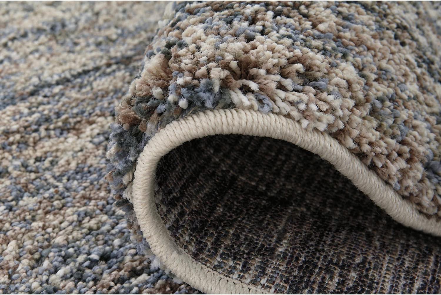 imageSignature Design by Ashley Marnin Casual 8 x 10 ft High Pile MultiTonal Accent Rug Tan Blue ampamp Cream