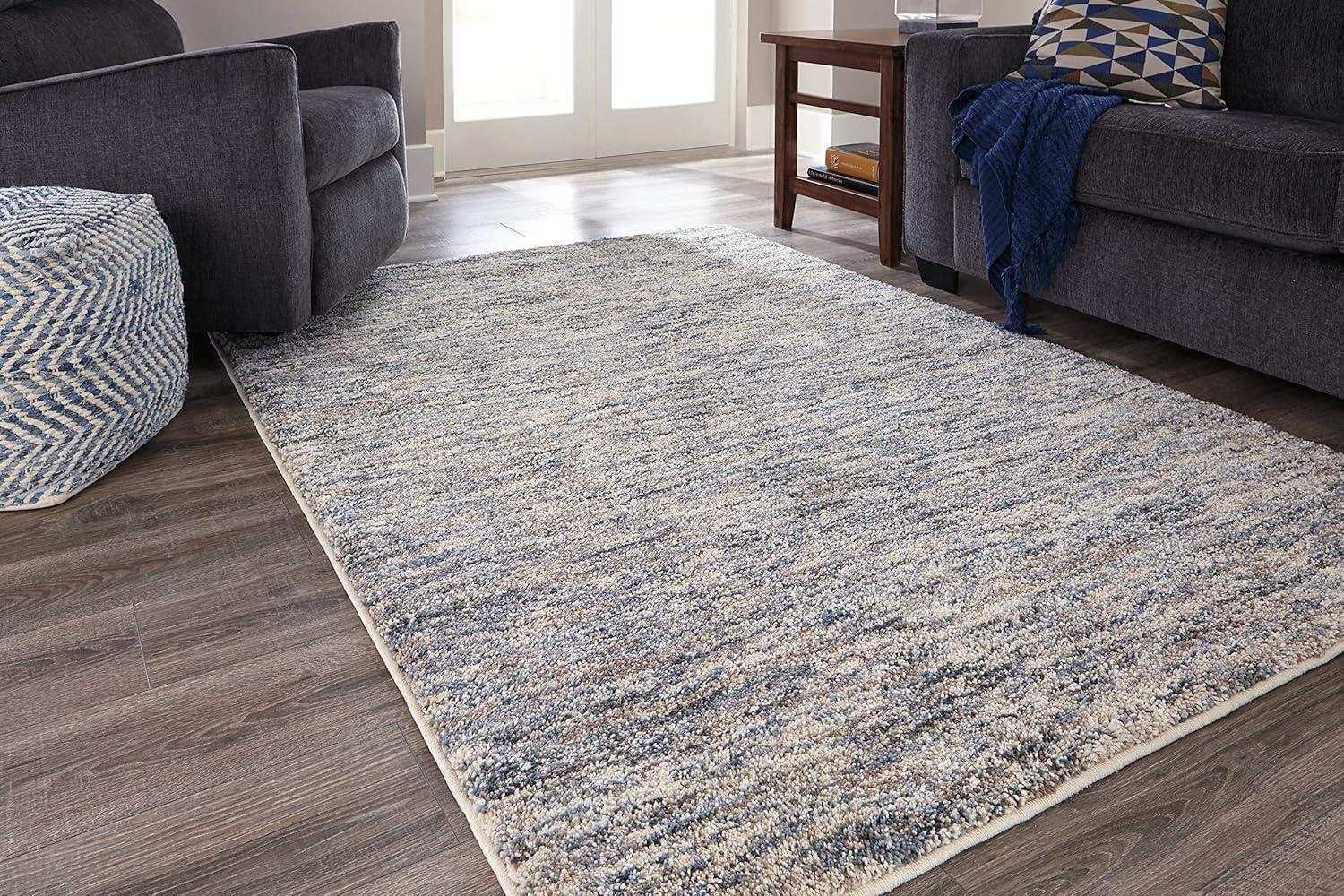 imageSignature Design by Ashley Marnin Casual 8 x 10 ft High Pile MultiTonal Accent Rug Tan Blue ampamp Cream