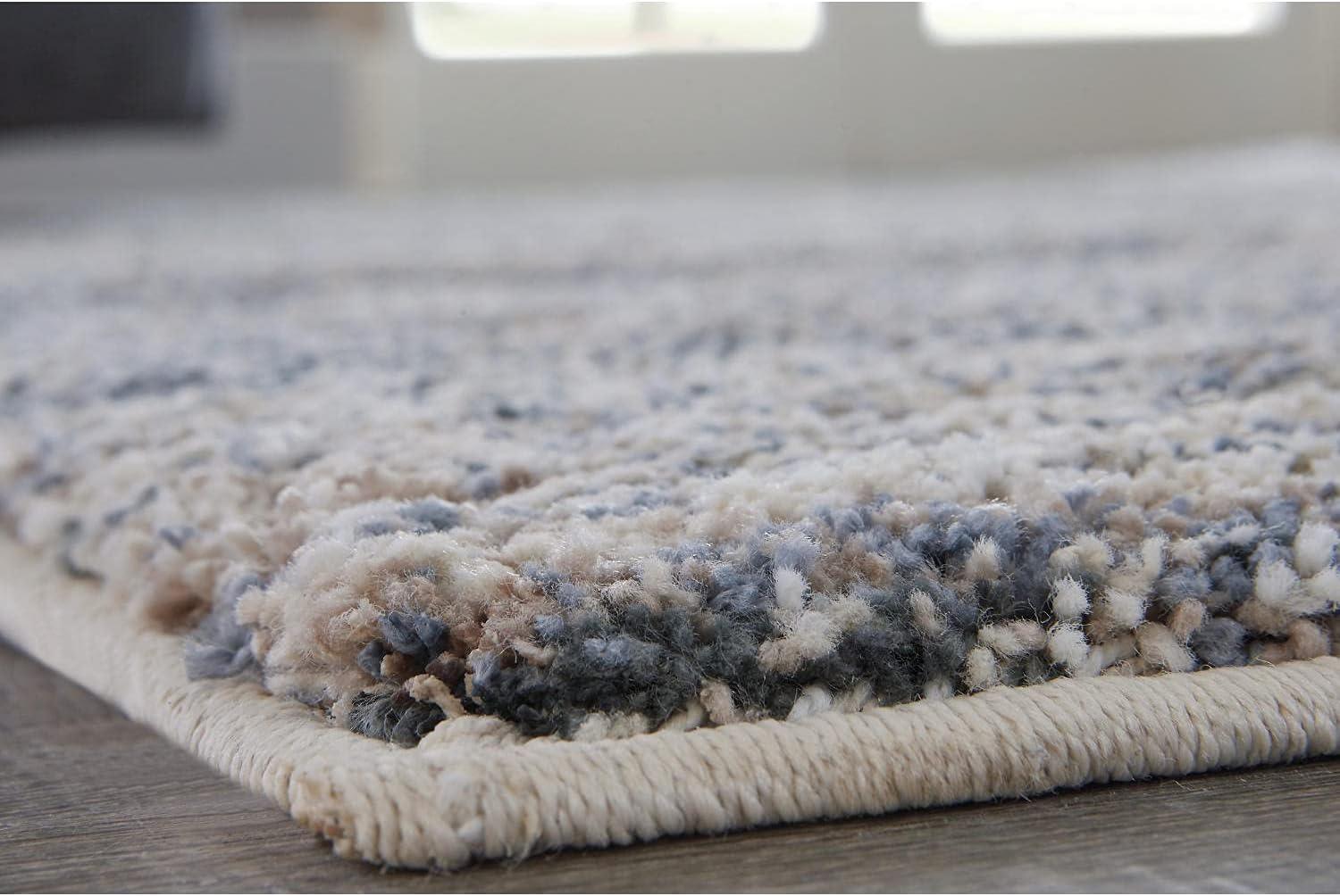 imageSignature Design by Ashley Marnin Casual 8 x 10 ft High Pile MultiTonal Accent Rug Tan Blue ampamp Cream