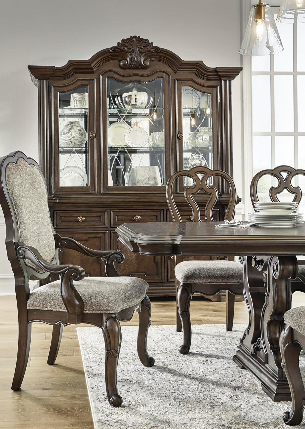 imageSignature Design by Ashley Maylee Classic Dining Buffet Cabinet with 3 Adjustable Shelves and FeltLined Drawers Dark Brown