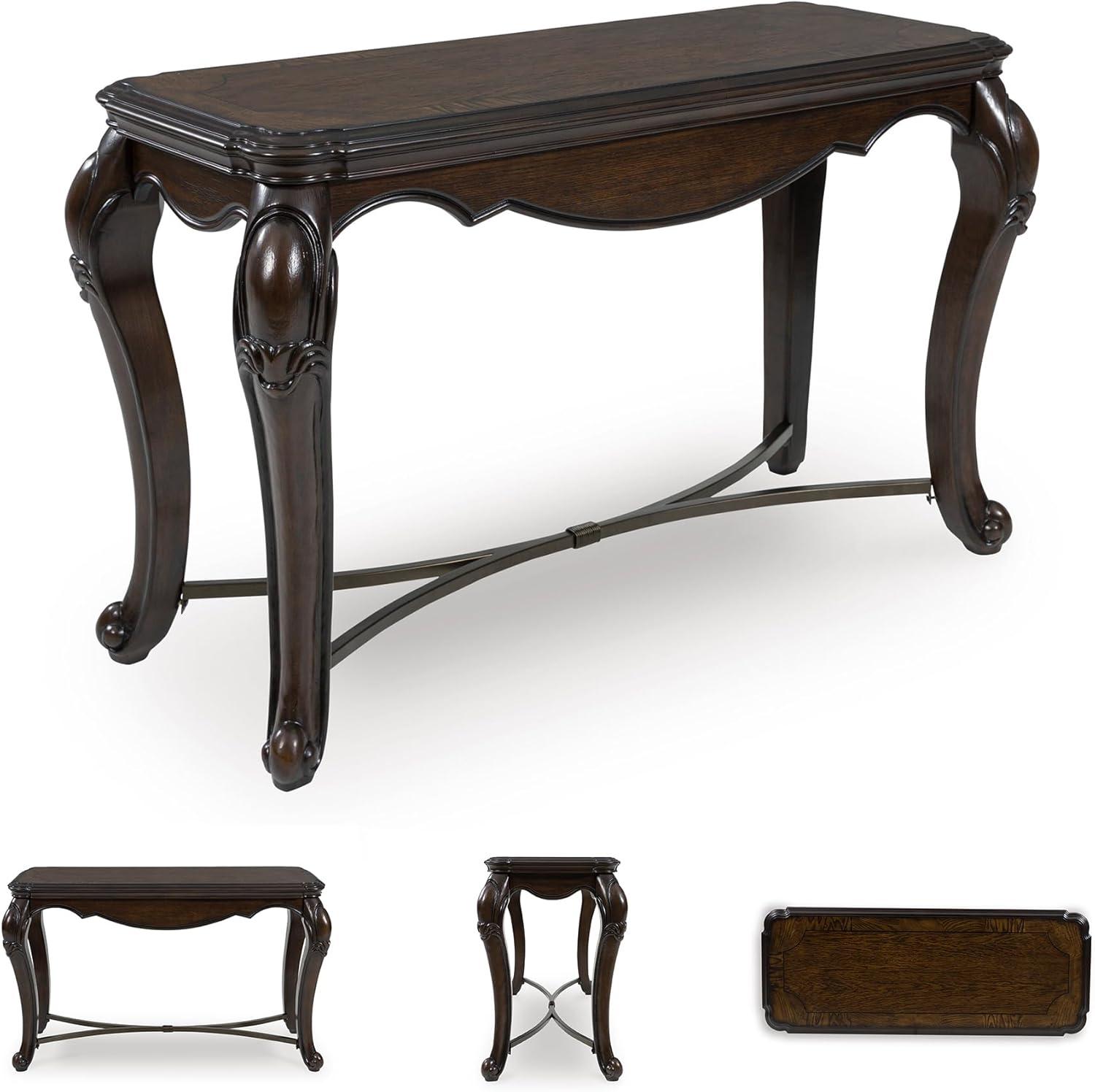 imageSignature Design by Ashley Maylee Classic Sofa Table with Cabriole Legs and Metal Stretcher Dark Brown