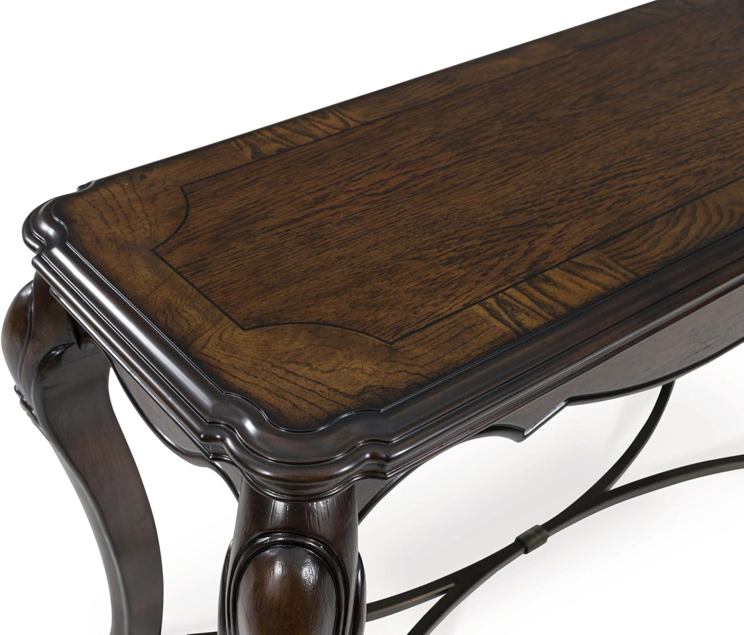 imageSignature Design by Ashley Maylee Classic Sofa Table with Cabriole Legs and Metal Stretcher Dark Brown