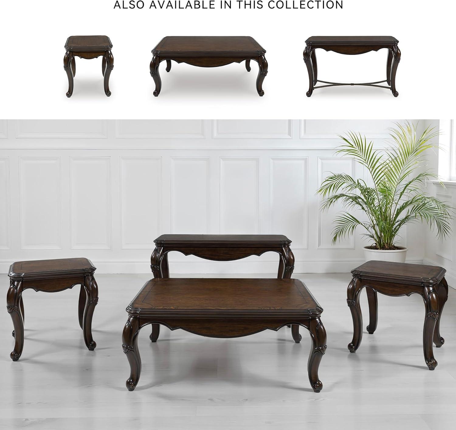 imageSignature Design by Ashley Maylee Classic Sofa Table with Cabriole Legs and Metal Stretcher Dark Brown