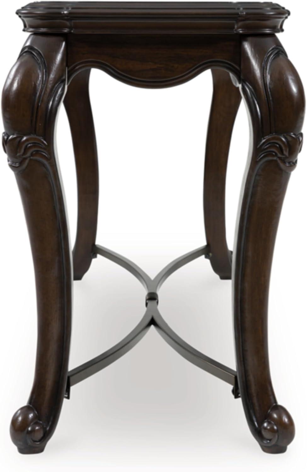 imageSignature Design by Ashley Maylee Classic Sofa Table with Cabriole Legs and Metal Stretcher Dark Brown