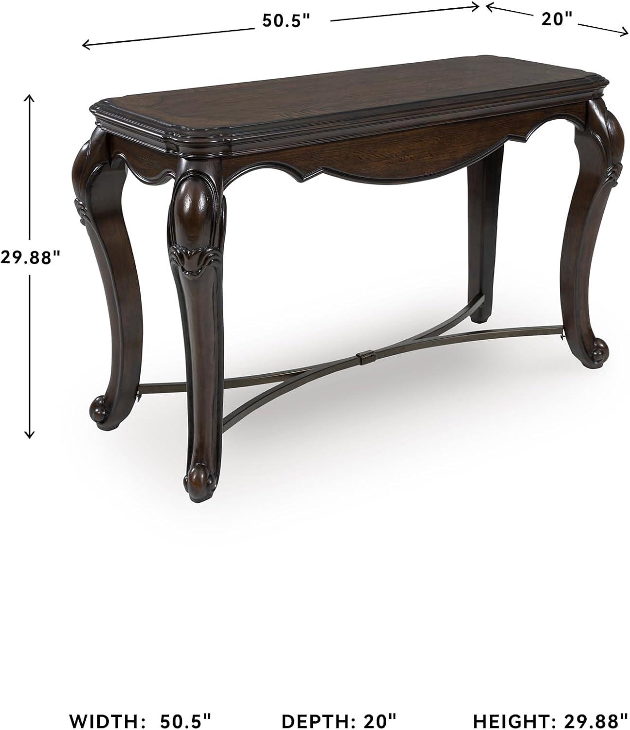 imageSignature Design by Ashley Maylee Classic Sofa Table with Cabriole Legs and Metal Stretcher Dark Brown