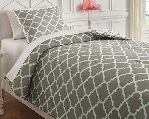 imageSignature Design by Ashley Media Twin Comforter Set GrayWhiteTwin