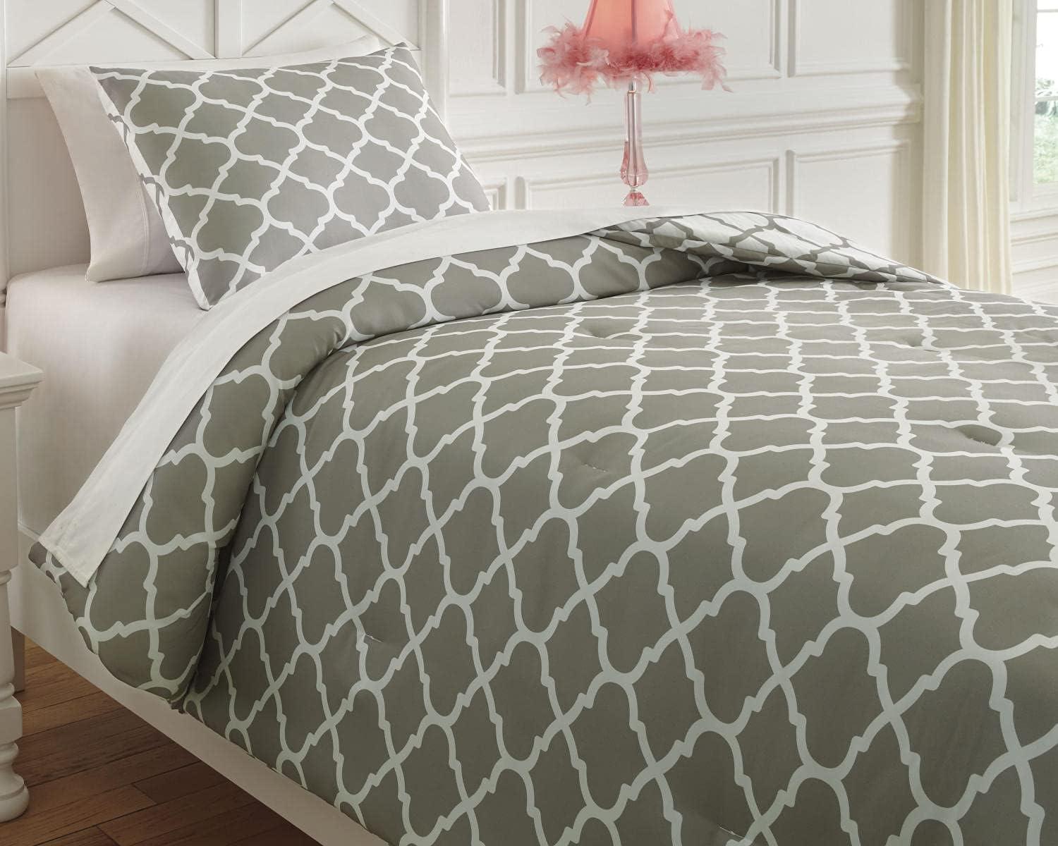 imageSignature Design by Ashley Media Twin Comforter Set GrayWhiteTwin