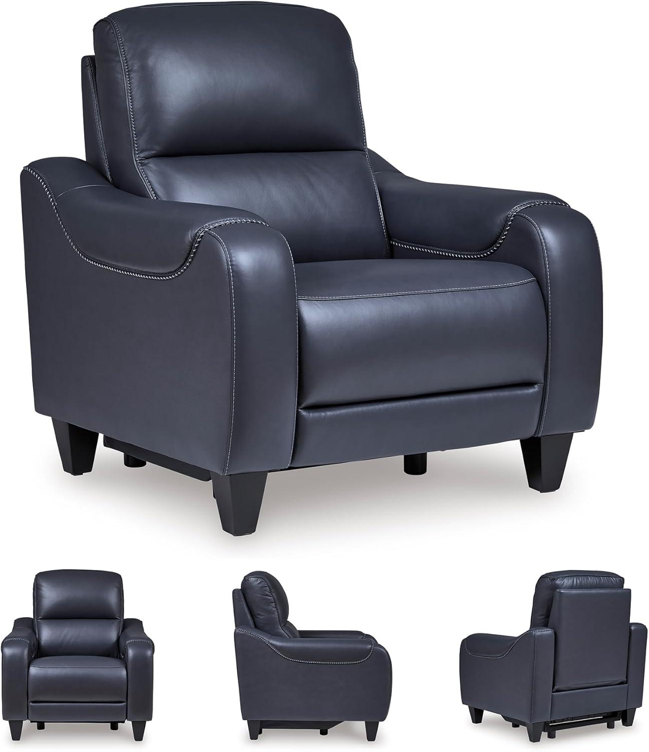 imageSignature Design by Ashley Mercomatic Contemporary Leather Match Wall Hugger Power Reclining Sofa with Adjustable Headrest and USB Ports BlueBlue