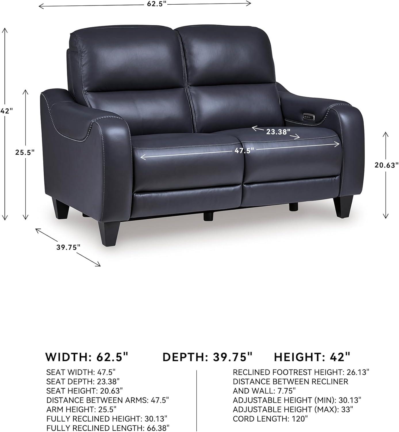 imageSignature Design by Ashley Mercomatic Contemporary Leather Match Wall Hugger Power Reclining Sofa with Adjustable Headrest and USB Ports BlueBlue