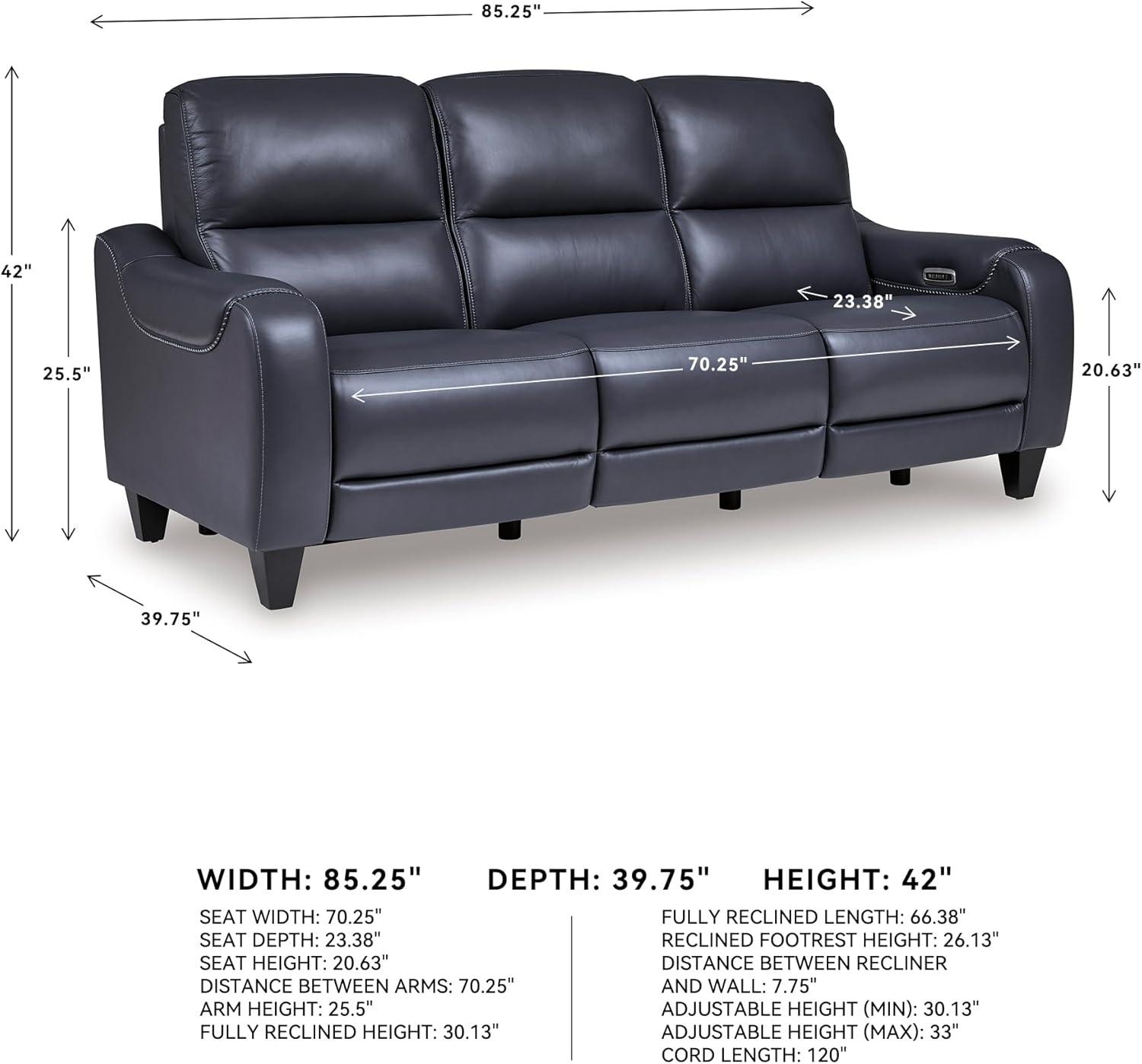 imageSignature Design by Ashley Mercomatic Contemporary Leather Match Wall Hugger Power Reclining Sofa with Adjustable Headrest and USB Ports BlueBlue