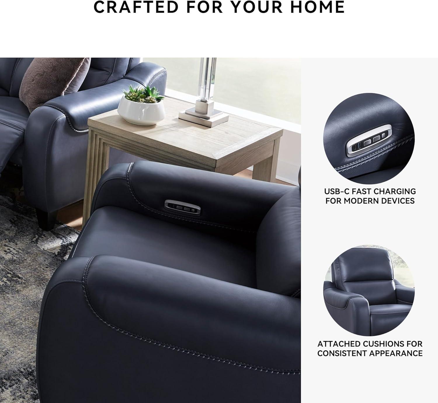 imageSignature Design by Ashley Mercomatic Contemporary Leather Match Wall Hugger Power Reclining Sofa with Adjustable Headrest and USB Ports BlueBlue