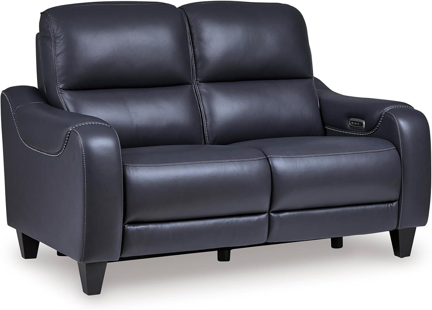 imageSignature Design by Ashley Mercomatic Contemporary Leather Match Wall Hugger Power Reclining Sofa with Adjustable Headrest and USB Ports BlueBlue