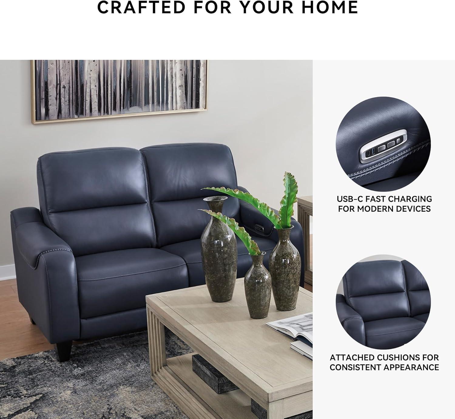 imageSignature Design by Ashley Mercomatic Contemporary Leather Match Wall Hugger Power Reclining Sofa with Adjustable Headrest and USB Ports BlueBlue