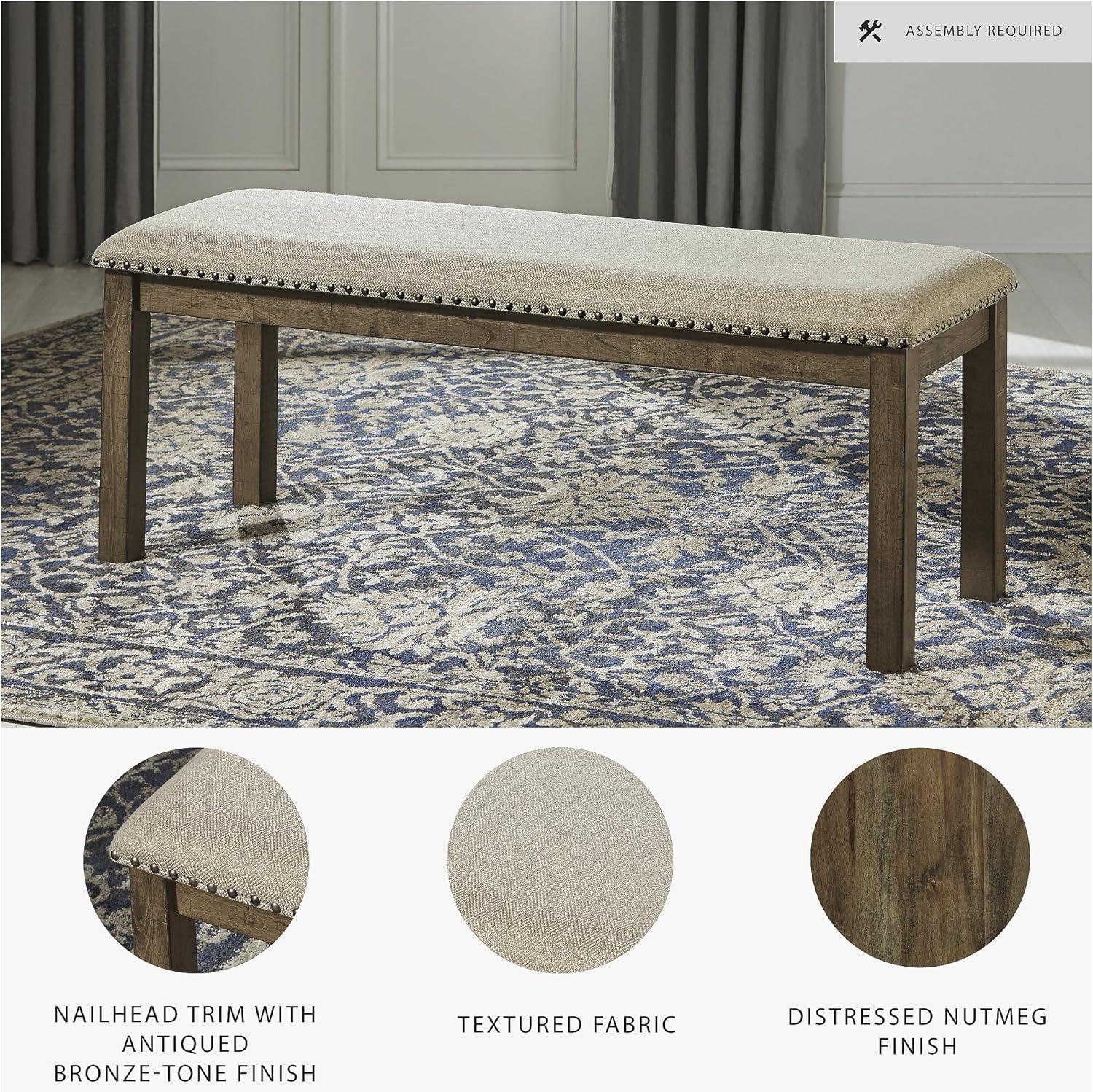imageSignature Design by Ashley Moriville Casual Rustic Upholstered Dining Bench Grey ampamp BrownBrown