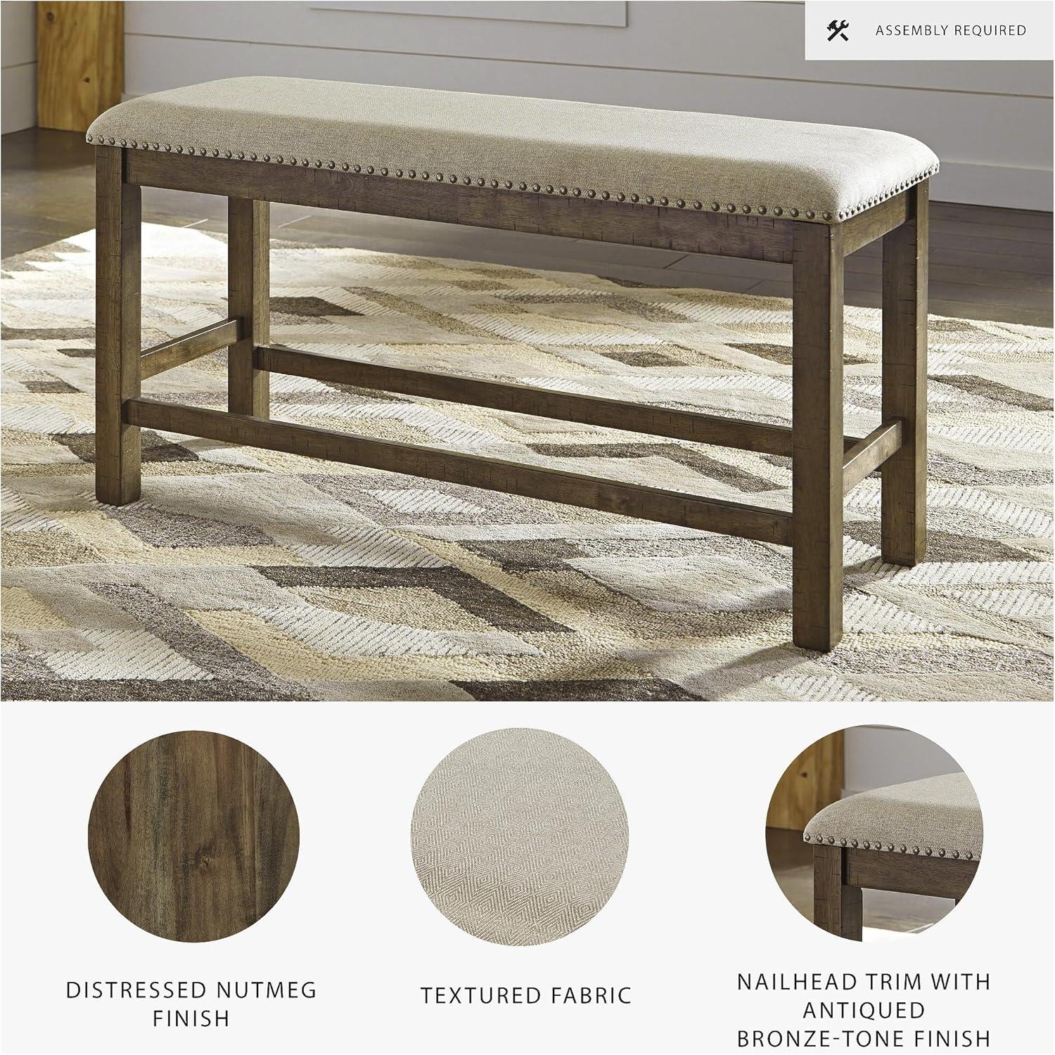 imageSignature Design by Ashley Moriville Casual Rustic Upholstered Dining Bench Grey ampamp BrownBrown