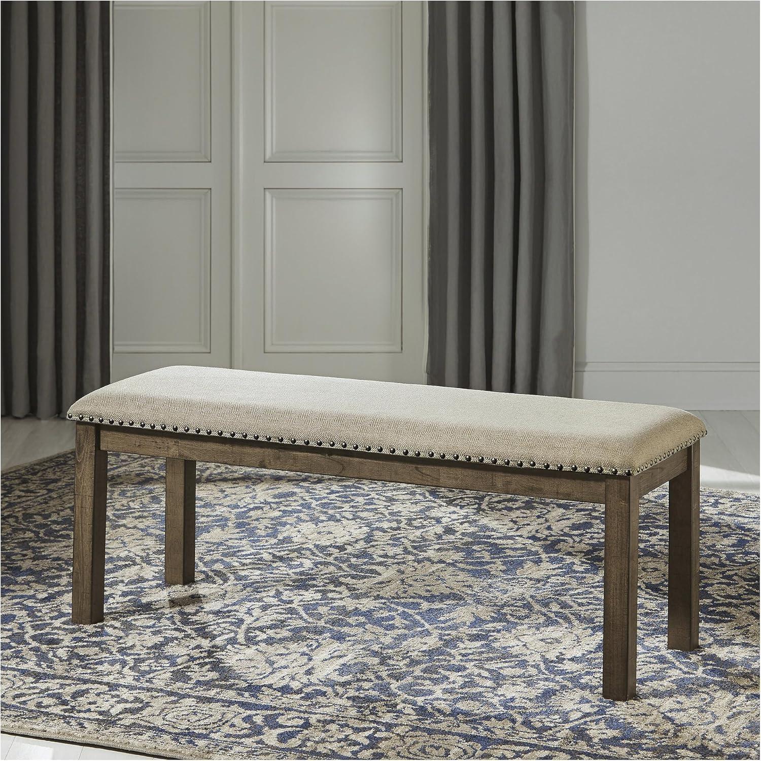 imageSignature Design by Ashley Moriville Casual Rustic Upholstered Dining Bench Grey ampamp BrownBrown