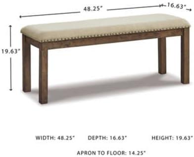 imageSignature Design by Ashley Moriville Casual Rustic Upholstered Dining Bench Grey ampamp BrownBrown