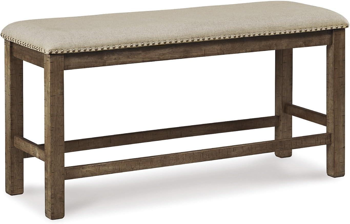 imageSignature Design by Ashley Moriville Casual Rustic Upholstered Dining Bench Grey ampamp BrownBrown