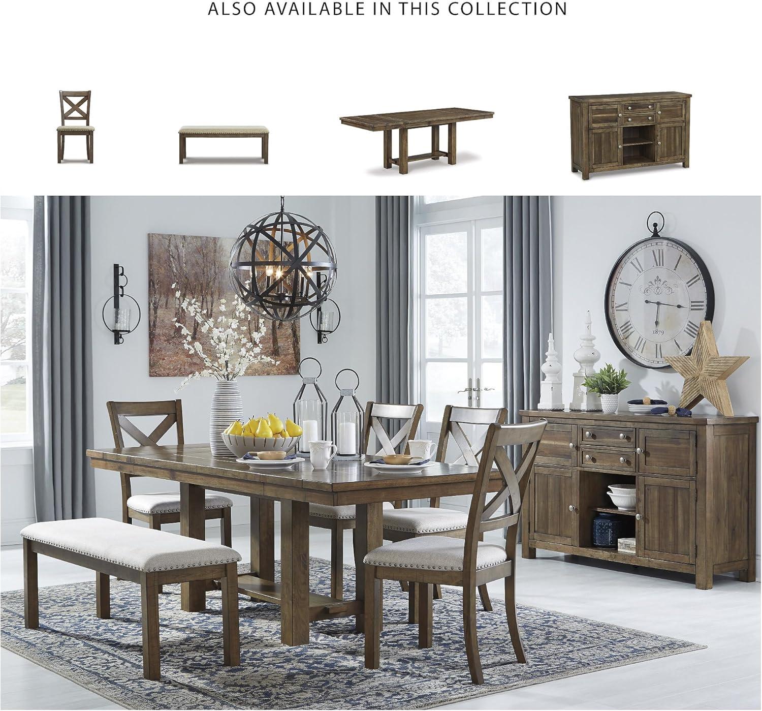 imageSignature Design by Ashley Moriville Casual Rustic Upholstered Dining Bench Grey ampamp BrownBrown